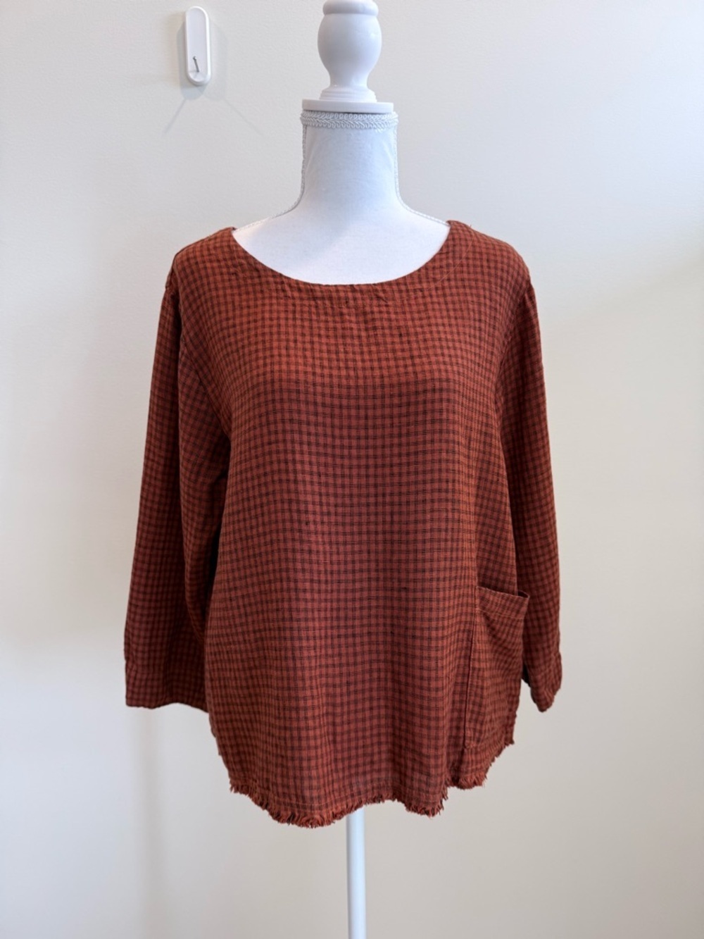 Cut Loose 100% Linen Long Sleeve Gingham Top size Medium Lagenlook Boho Summer